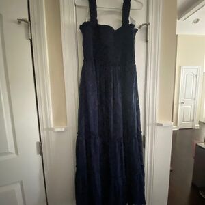 NWT Lilly Pulitzer Hadly Smocked Maxi Dress. Navy Poly Crepe Swirl. Size XL